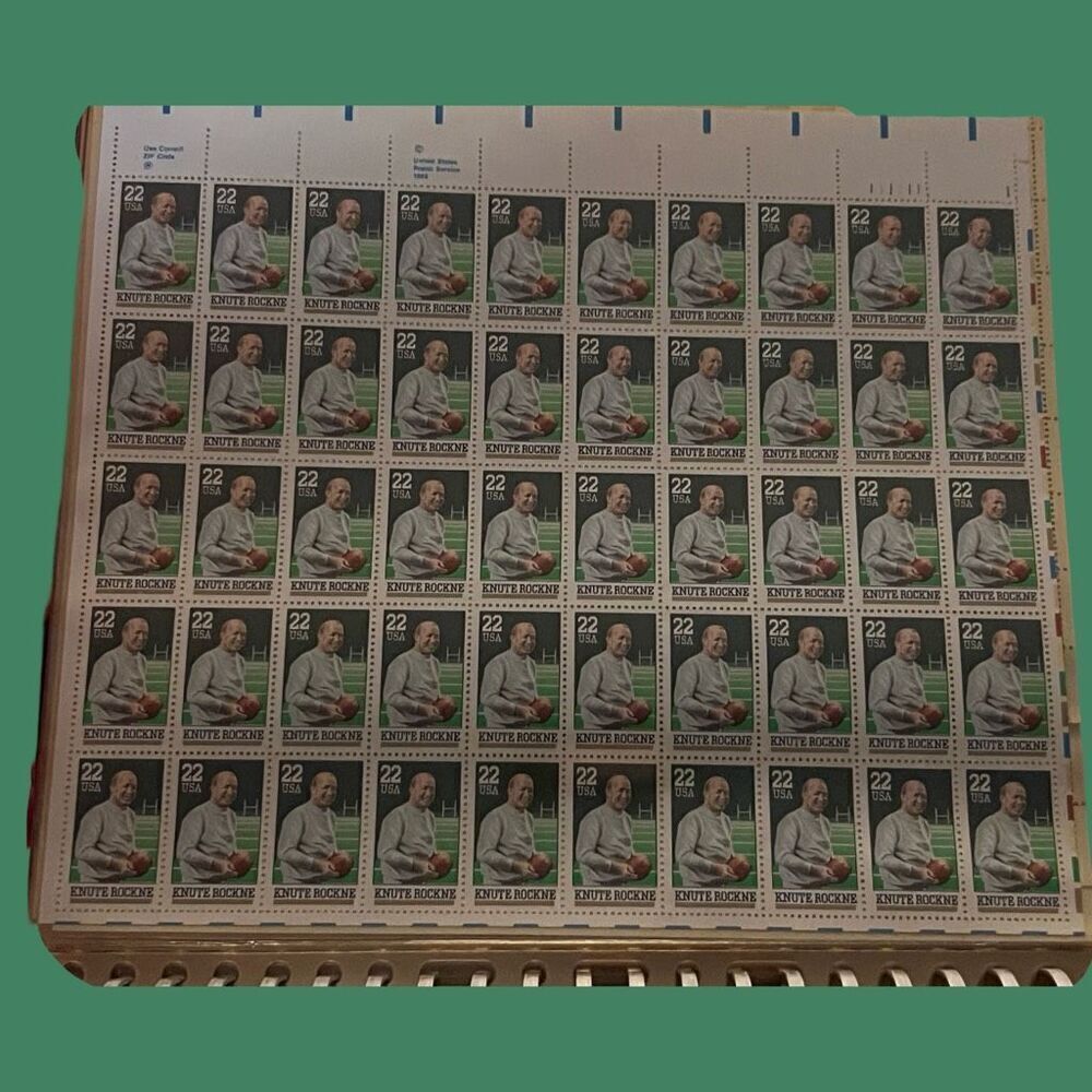MNH 1988 Scott #2376 KNUTE ROCKNE Sheet of 50 US 22¢ Stamps